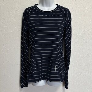Reebok Women's Dark Blue and White Striped Long Sleeve Top Size Medium